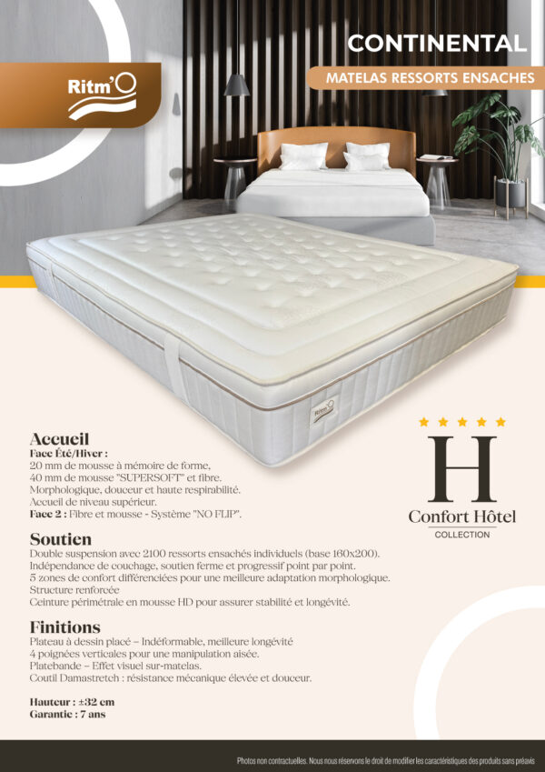 Matelas Continental - ressort ensachés + mousse à mémoire de forme - Ritm'O - Collection confort hôtel – Image 2